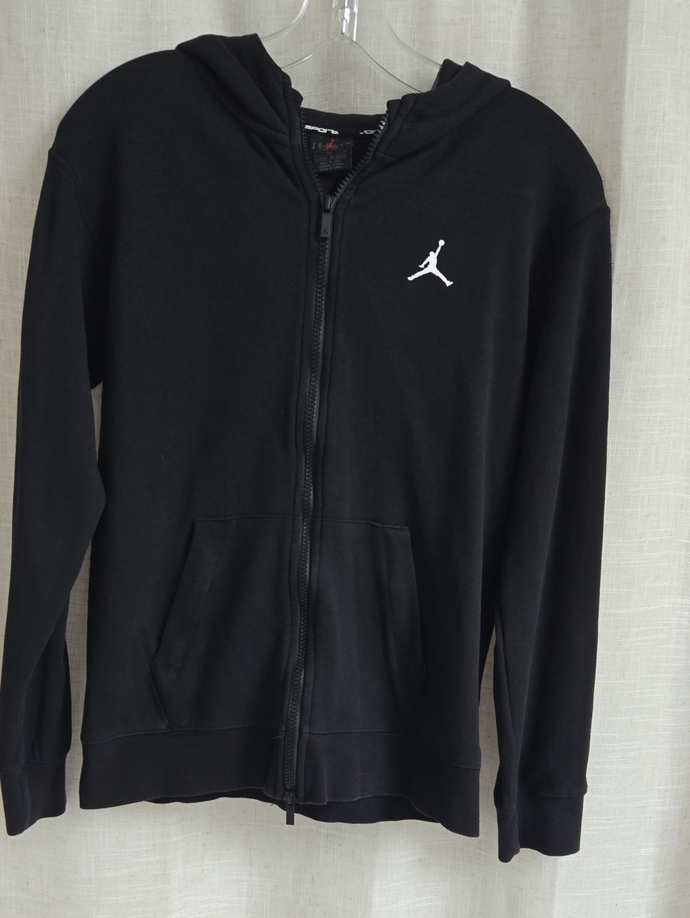 Jordan Boy's Black Full-Zip Hoodie with White Jumpman, Size Youth Large